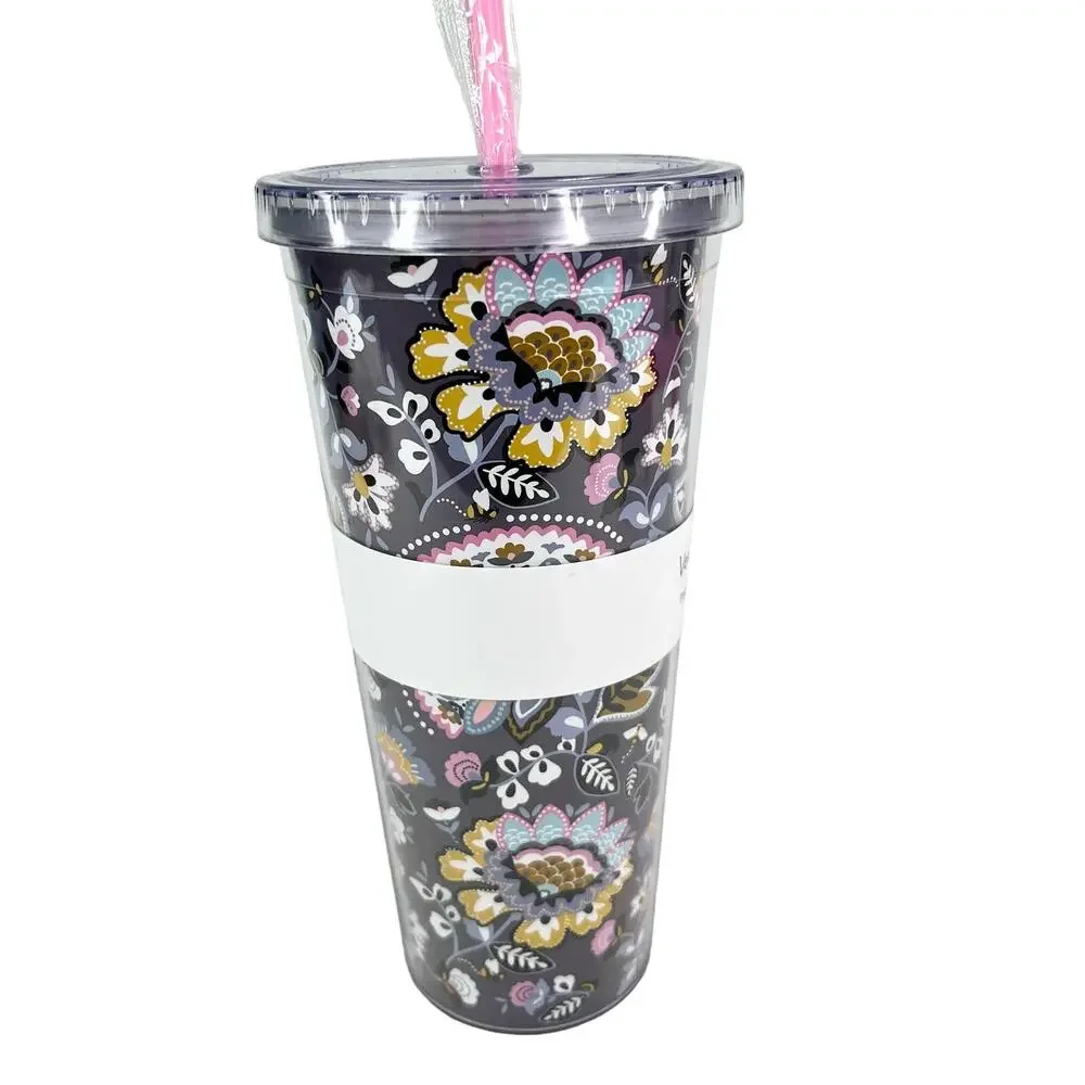 Vera Bradley Double Wall Travel Tumbler 24 oz Straw New